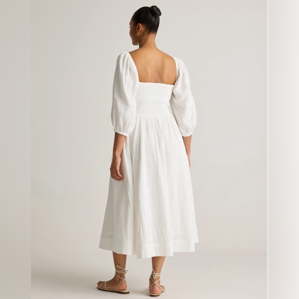 QUINCE Organic Cotton Gauze Smocked Square Neck Midi Dress, cream size small - Picture 5 of 11